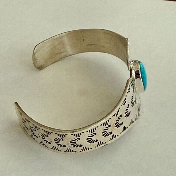 Southwestern Turquoise Cuff Sterling Silver Thunderbird Bracelet - Picture 5 of 7